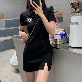 Short-sleeve Asymmetrical Button-up Mini Sheath Dress