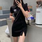 Short-sleeve Asymmetrical Button-up Mini Sheath Dress