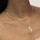 Snake Rhinestone Pendant Layered Necklace 3349 - Gold - One Size