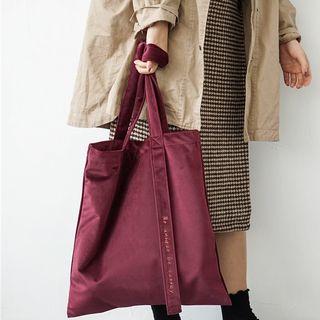 Lettering Embroidered Velvet Canvas Bag