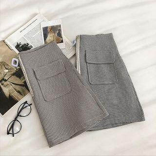 Plaid High-waist Zipper A-line Skirt