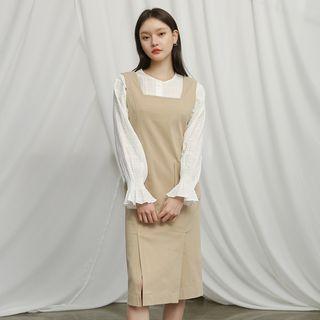 Pocket-side Slit-hem Pinafore Dress