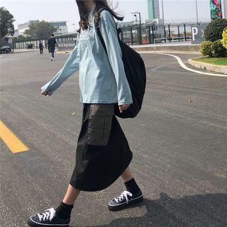 Color Block Midi A-line Skirt Black - One Size