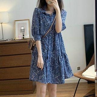 Short-sleeve Print Mini A-line Shirtdress