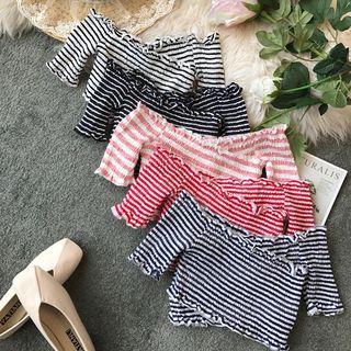 Short-sleeve Off-shoulder Shirred Crop Top