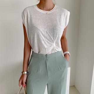 Knotted Linen Blend Sleeveless Top