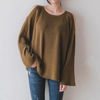 Round-neck Cutout-shoulder Knit Top
