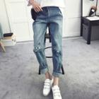 Cat Embroidered High Waist Jeans