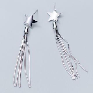 925 Sterling Silver Star Fringed Earring S925 Silver Ear Line - One Size