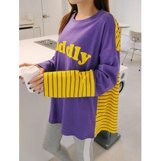 Cuddly Stripe-panel Oversized T-shirt