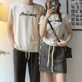 Couple Matching Short-sleeve Lettering T-shirt / Pants / Mini A-line Skirt