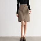 Slit-side Pinstripe Belted Skirt