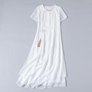 Short-sleeve Tassel Maxi A-line Dress