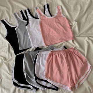 Set: Contrast Trim Tank Top + Sweatshorts
