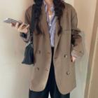 Double-breasted Blazer / Striped Shirt / Wide-leg Dress Pants
