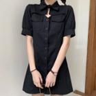 Short-sleeve Cutout Mini A-line Shirtdress