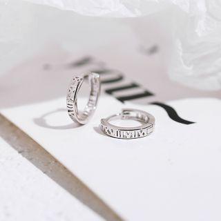 Rhinestone Roman Numeral Hoop Earring 1 Pair - Cutout - Silver - One Size