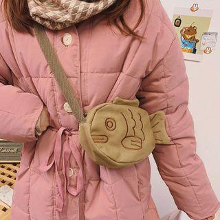 Fish Printed Canvas Crossbody Bag Brown - One Size
