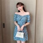 Floral Off-shoulder Button Mini A-line Dress