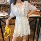 Sequin Elbow-sleeve A-line Mini Dress