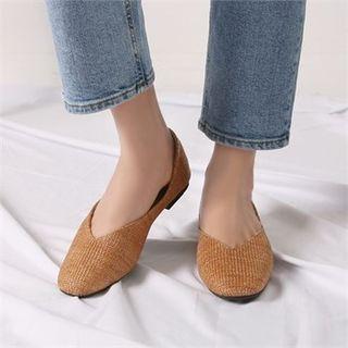 Square-toe Woven Rattan Flats