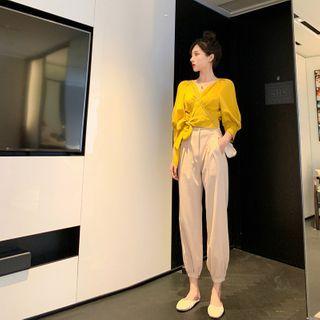 Set: Bell-sleeve Wrap Top + Jogger Pants