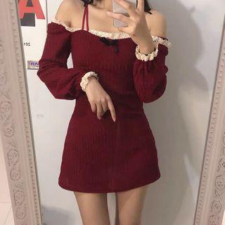 Square-neck Lace Knit Dress