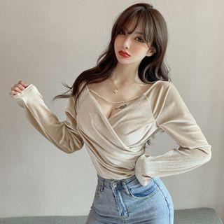 Shirred Faux Pearl Blouse