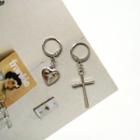 Non-matching Heart & Cross Drop Earring / Clip-on Earring