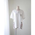 Puff-sleeve Floral-panel T-shirt