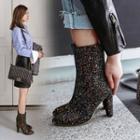 Chunky-heel Glitter Fleece-lining Short Boots