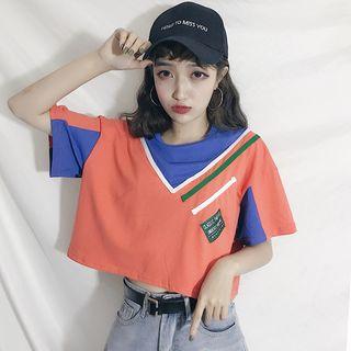 Color Block Short-sleeve Crop T-shirt