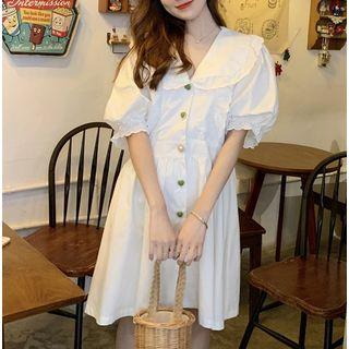 Lace-trim Plain Shirtdress White - One Size