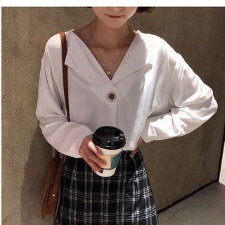 Single-button V-neck Blouse