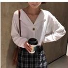 Single-button V-neck Blouse