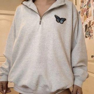 Butterfly Embroidered Half Zip Sweatshirt