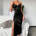 Plain Sleeveless Side-slit Sheath Midi Dress