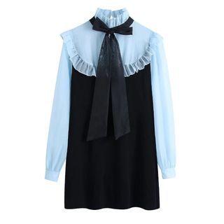 Long-sleeve Knit Panel Shift Dress