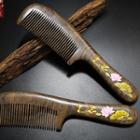 Floral Print Wooden Hair Comb Brown - One Size