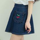 Cherry Pocket Denim A-line Miniskirt