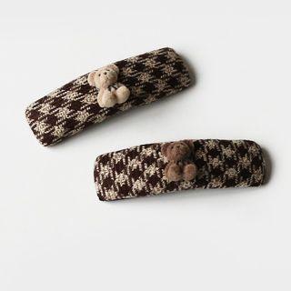 Bear Houndstooth Hair Clip
