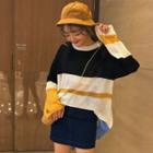 Color Block Open Knit Sweater As Shown In Figure - One Size