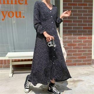 V-neck Button-through Dotted Dress