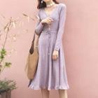 Buttoned Long Sleeve Midi Knit Dress