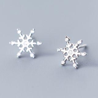 925 Sterling Silver Snowflake Stud Earring As Shown In Figure - One Size