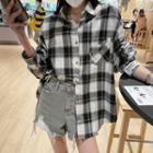 Patched Oversized Plaid Shirt