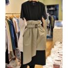 Set: Crew-neck Short-sleeve T-shirt Dress + High Waist Straight-fit Skirt
