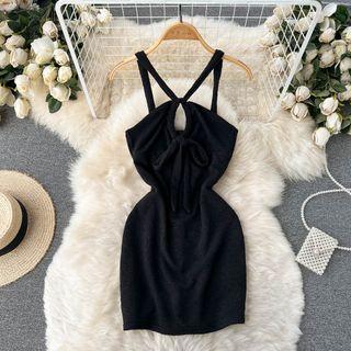 Spaghetti-strap Halter Cutout Mini Bodycon Dress