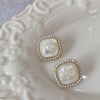 Square Shell Faux Pearl Earring