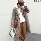 Peaked-lapel One-button Glen-plaid Long Coat